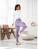 Pantaloni din denim cu talie elastica, liliac 202001 - Magazin online - Boutique